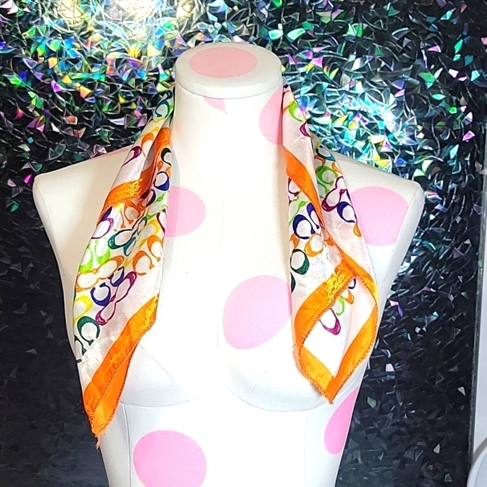 Coach Vintage 100% Silk Monogram Rainbow Cs Hankercheif Bandana Scarf Hair Bow